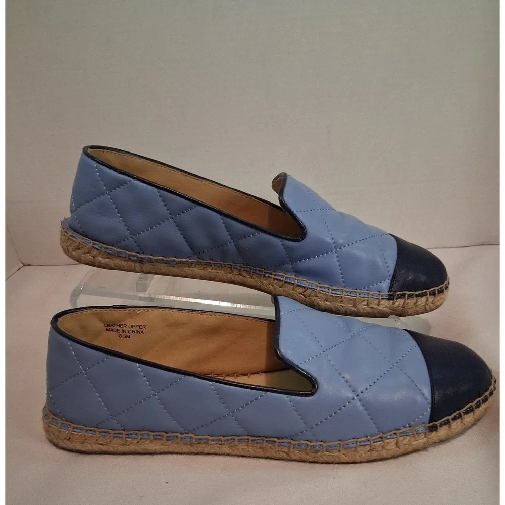 Talbots Blue Quilted Leather Cap Toe Espadrille Flats Shoes Womens 8.5M